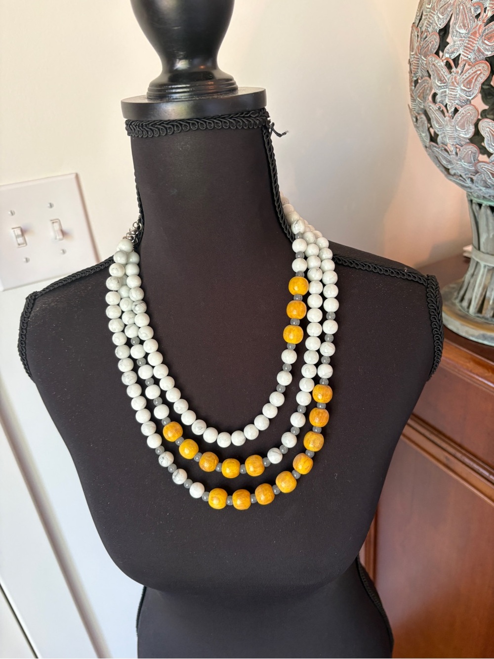 Nwt.  Vi Bella triple Strand White and Yellow Beaded Necklace by vi Bella